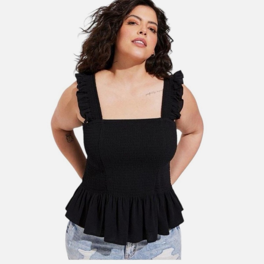 Torrid Peplum Washable Crinkle Gauze Smocked Tank Top